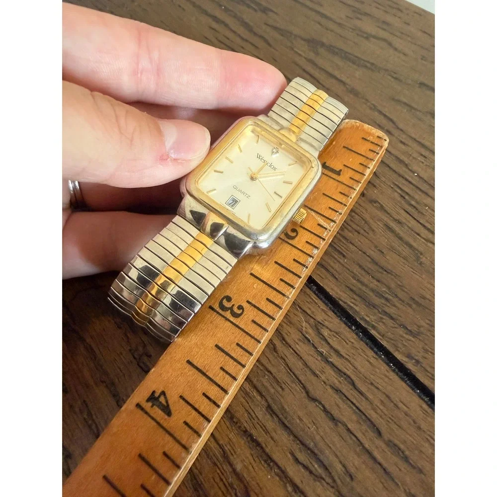 Westclox Watch Silver Gold Silver Date Rectangle LTX217 Two Tone Quartz